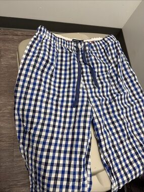 Nautica Men’s Blue, Black & White Gingham Drawstring Pajama Pants